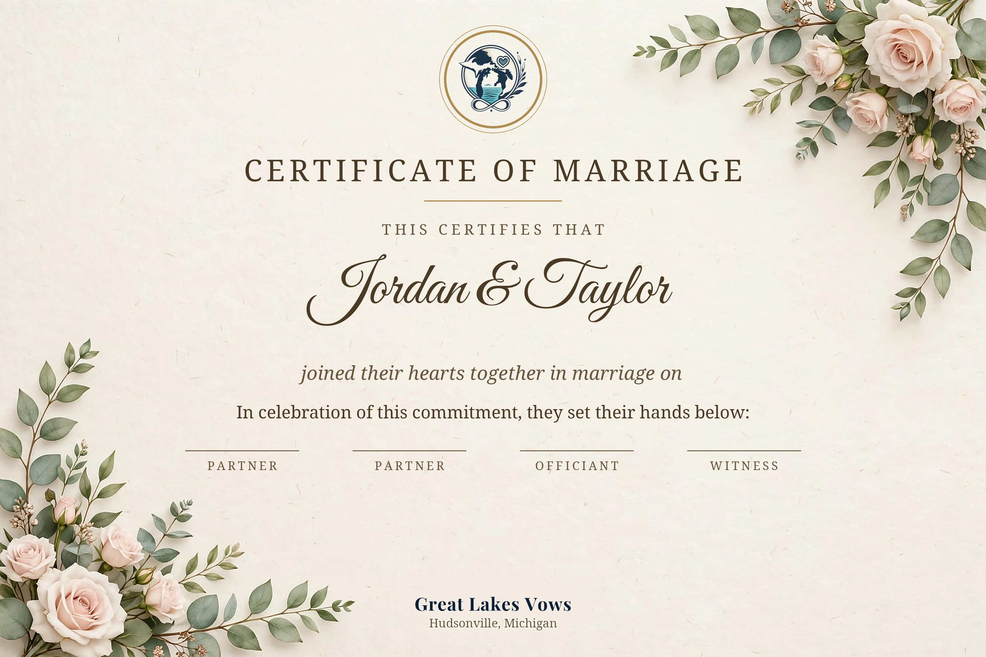 Certificate of Marriage displayed in a digital white mat and black frame mockup