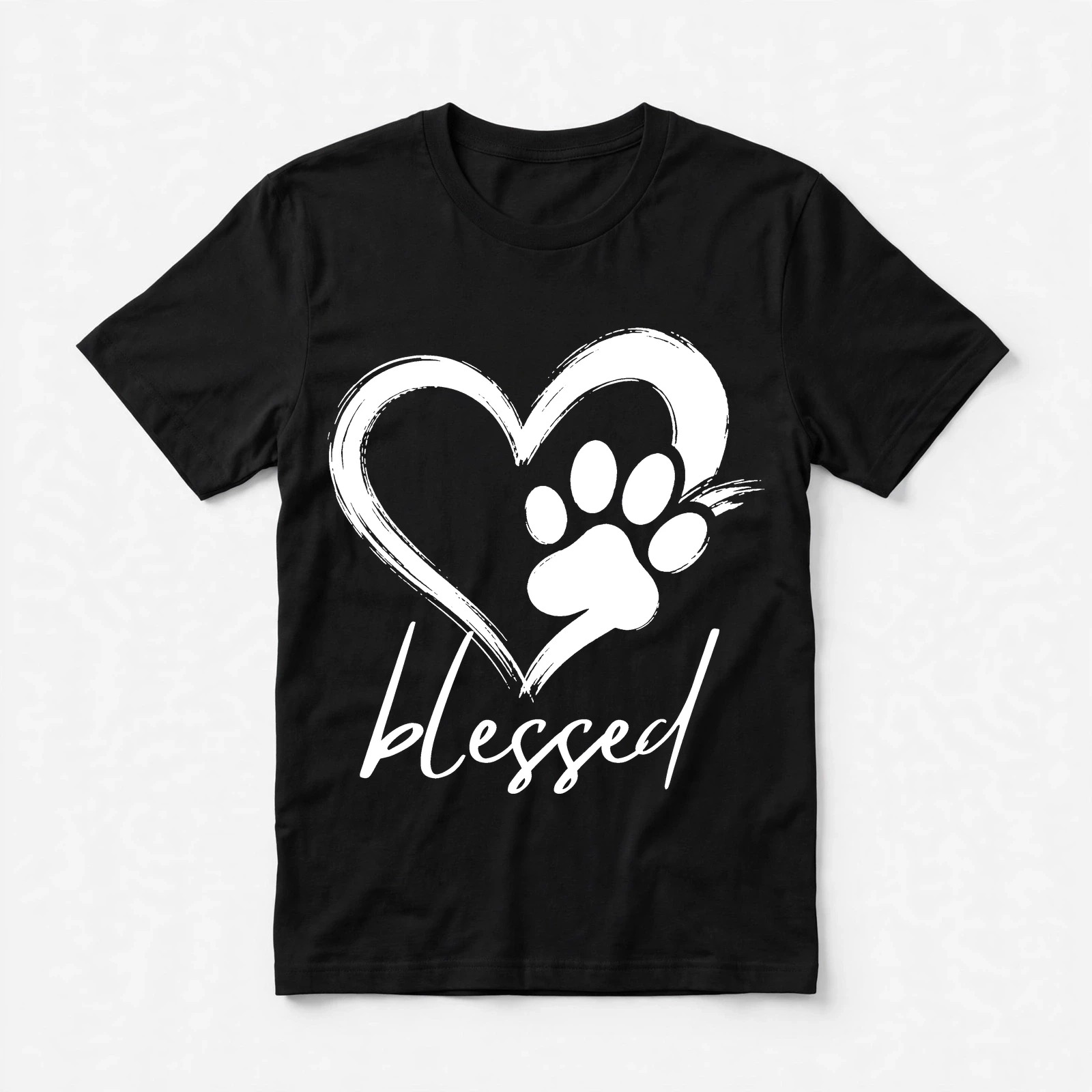 Black tee with the Blessed Dog heart-and-paw design